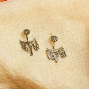 Floral Stud & Marquise Fringe Ear Jackets 92.5 Sterling Silver