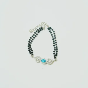 92.5 Sterling Silver Serene Blue Gem & Twin Heart Crystal Hand Mangalsutra