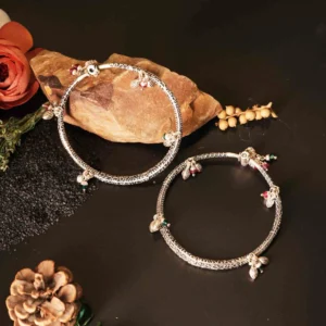 Antique Carved Floral Kada Payal - 92.5 Sterling Silver Anklets