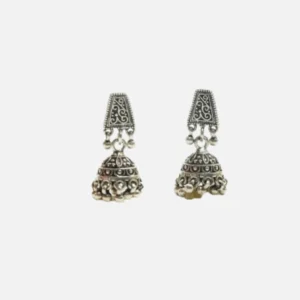 Classic Geometric Stud Oxidised Silver Jhumkas
