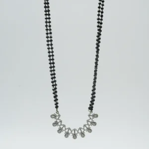 Contemporary Crystal Drop & Black Bead 92.5 Silver Mangalsutra