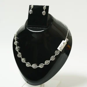 Continuous Oval Link Sterling Silver Necklace Set with Pave Crystal Detailing
