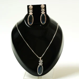 92.5 Sterling Silver Pendant & Earring Set with Deep Blue Oval Gemstones