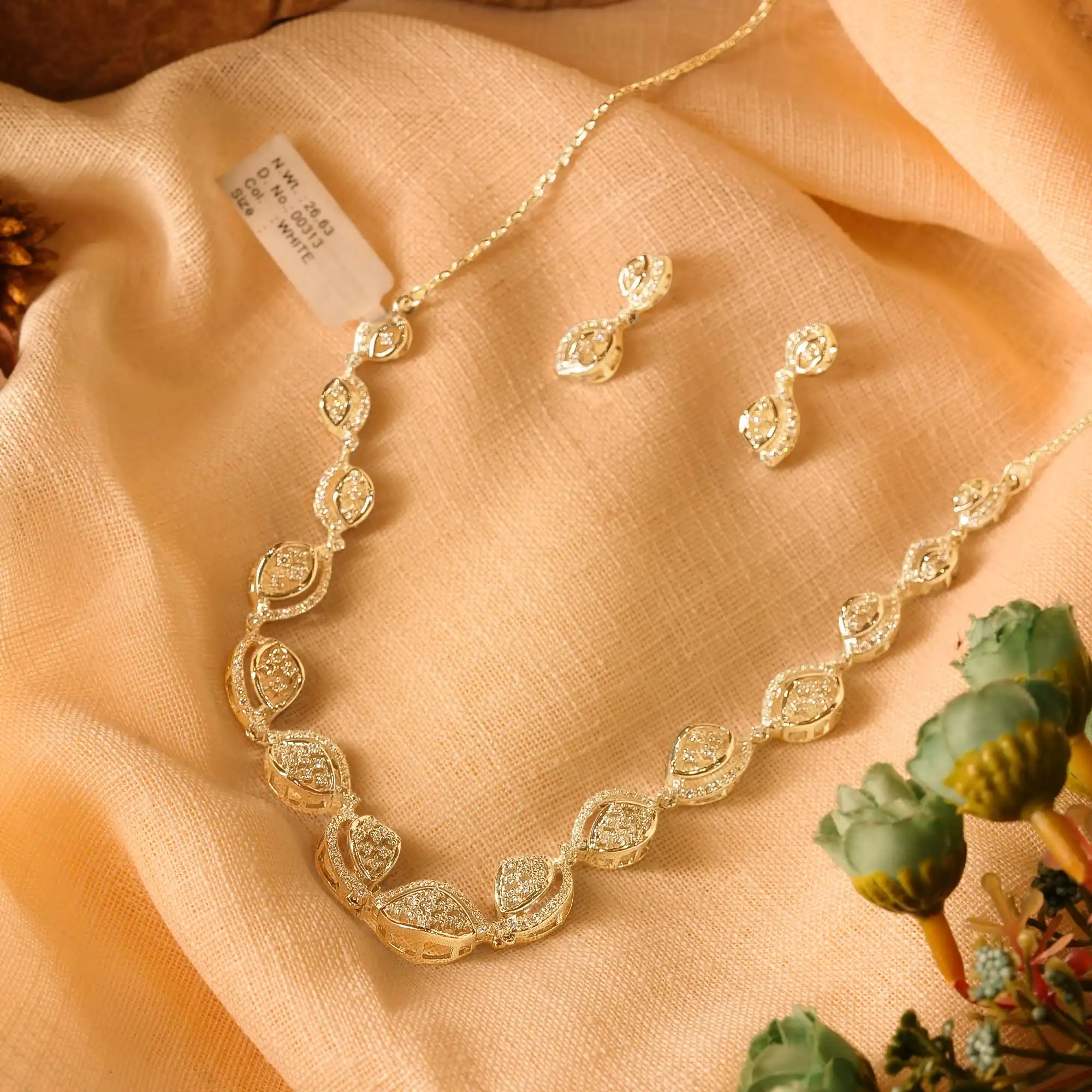 Continuous Oval Link Sterling Silver Necklace Set with Pave Crystal Detailing 2