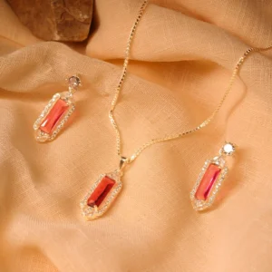 Ruby Red Rectangle Halo Pendant Set of 92.5 Sterling Silver 2