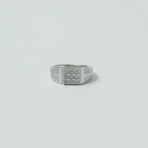 Geometric Chevron & Crystal Square Silver Band Ring