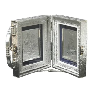 Hinged Silver Double Deity Frame Box of Radha Krishna & Laddu Gopal (15Hx12W)