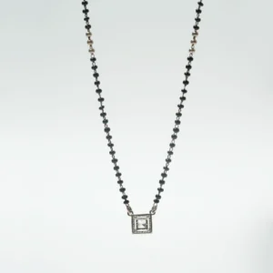 Minimalist Square Solitaire & Black Bead Silver Mangalsutra