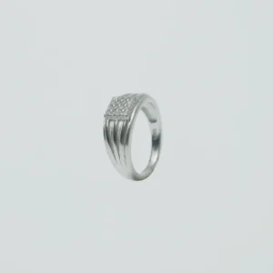 Modern Ribbed Pave Silver Band Ring