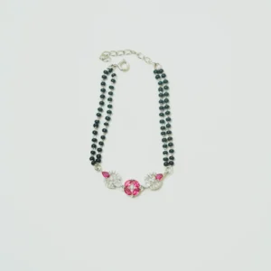 Pink Floral Bloom & Crystal Swirl 92.5 Sterling Silver Hand Mangalsutra