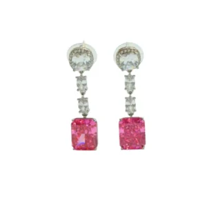 Radiant Pink & Crystal Cascade Drop Earrings Italian 92.5 Silver