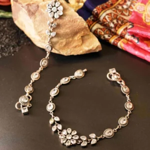 Royal Floral Polki Style Crystal 92.5 Sterling Silver Anklets