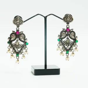 Royal Peacock & Gemstone Heritage Oxidised Silver Earrings