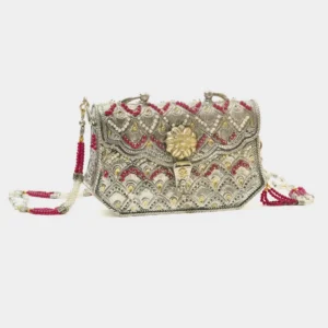 Ruby Beaded Scale Pattern 92.5 Sterling Silver Clutch