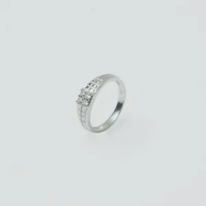 Sleek Crystal Quad & Grid Pattern Silver Ring