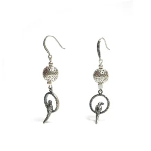 Tribal Bird & Filigree Earrings Oxidised 92.5 Silver Drop Earrings