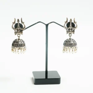 Trishul & Pearl Jhumka Oxidised 92.5 Sterling Silver Earrings