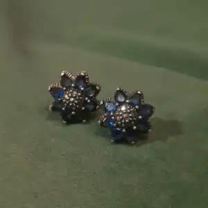 Neelkamal Floral Stud Earrings in Oxidized 925 Silver with Blue Stones