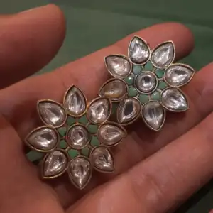 Sitara Kundan Floral Stud Earrings in 925 Silver with Gold Plating