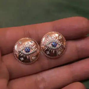 Nazar Evil Eye Coin Stud Earrings in 925 Silver with Rose Gold Plating
