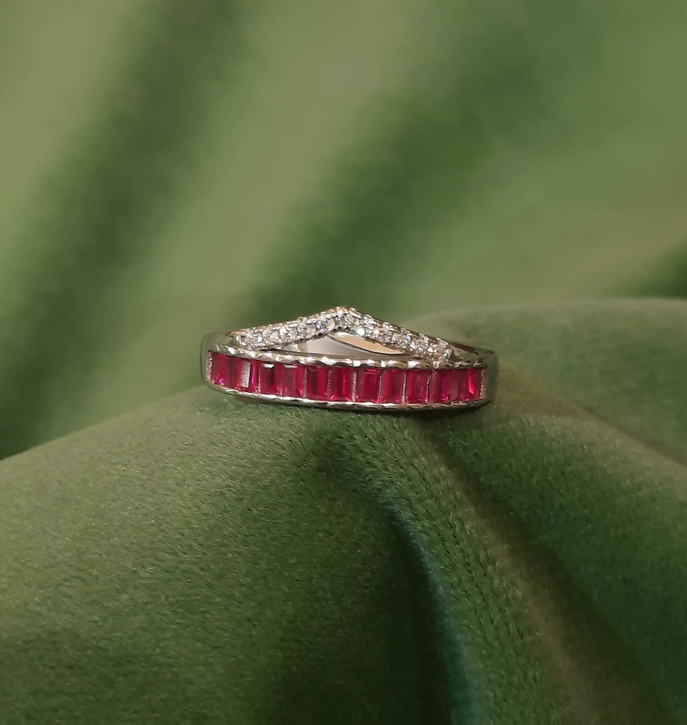 Ruby Tiara Stack Band Ring in 925 Silver - Baguette Cut