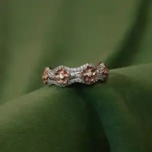 Blush Blossom Dual Tone Band Ring in 925 Silver with White Zircon