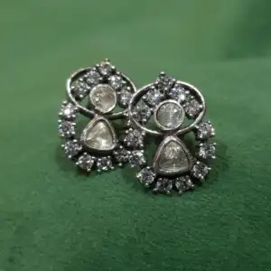 Vintage Polki Kundan Studs in 925 Oxidized Silver