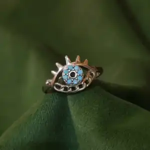 Turquoise Evil Eye Protection Ring in 925 Silver
