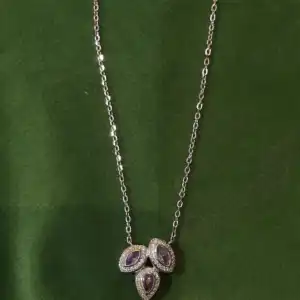Tri Leaf Amethyst Pendant Necklace in 925 Silver