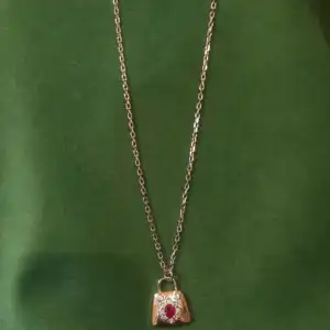 Designer Handbag Pendant Necklace in 925 Silver - Rose Gold Plated with Ruby Accent
