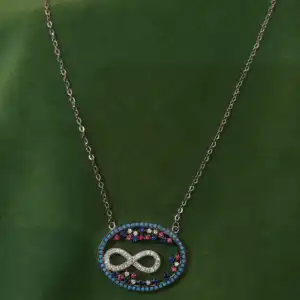 Infinity Oval Evil Eye Pendant Necklace in 925 Silver - Turquoise Blue & Multicolor