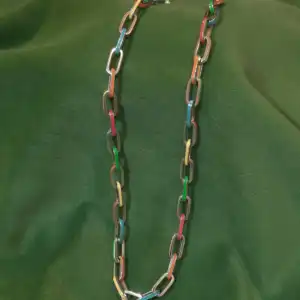 Rainbow Enamel Paperclip Link Chain Necklace in 925 Silver - Multicolor Funky Chain