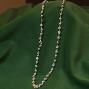 Tulsi Bead Chain Necklace in 925 Silver - Silver Cap Tulsi Mala