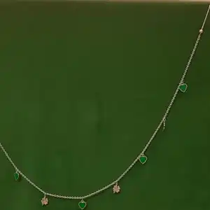 Green Heart & Lucky Clover Charm Kamarbandh / Waist Chain in 925 Silver - Dainty Enamel Kamarbandh