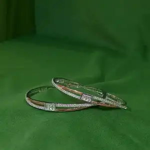 Ayaana 925 Silver Kada Set – Dual Tone Pavé Bracelet (Pair)