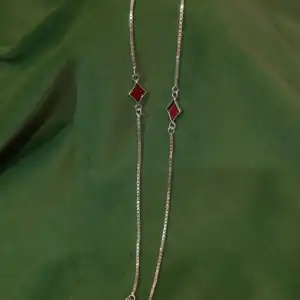 925 Sterling Silver Red Enamel Diamond Charm Anklet Pair - Minimal Box Chain Payal