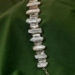 925 Pure Silver Baroque Pearl Bracelet - Natural Freshwater Biwa Pearl T-Bar Chain Bracelet