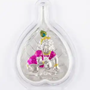 Laddu Gopal Bal Krishna 999 Silver Foil Leaf Frame - Table Top Temple Decor