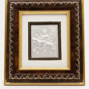 Maa Durga Sherawali 999 Silver Foil Frame - Premium Wooden Wall Decor