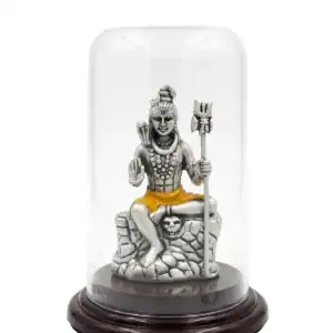 Lord Shiva Shankar 999 Silver Foil Idol with Dome - Table Top Temple Decor