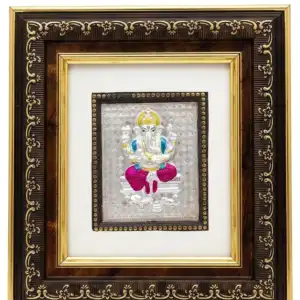 Shri Ganesh Ji 999 Silver Foil Frame with Meenakari - Premium Wall Decor