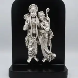 999 Pure Silver Siya Ram Ji Idol - Standing Ram Sita Embossed Murti on Wooden Stand