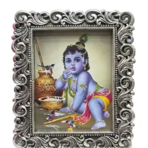 999 Pure Silver Bal Gopal Photo Frame - Makhan Chor Kanha Table Frame
