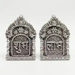 999 Pure Silver Shubh Labh Hanging Pair - Temple Arch Design Wall Hanging
