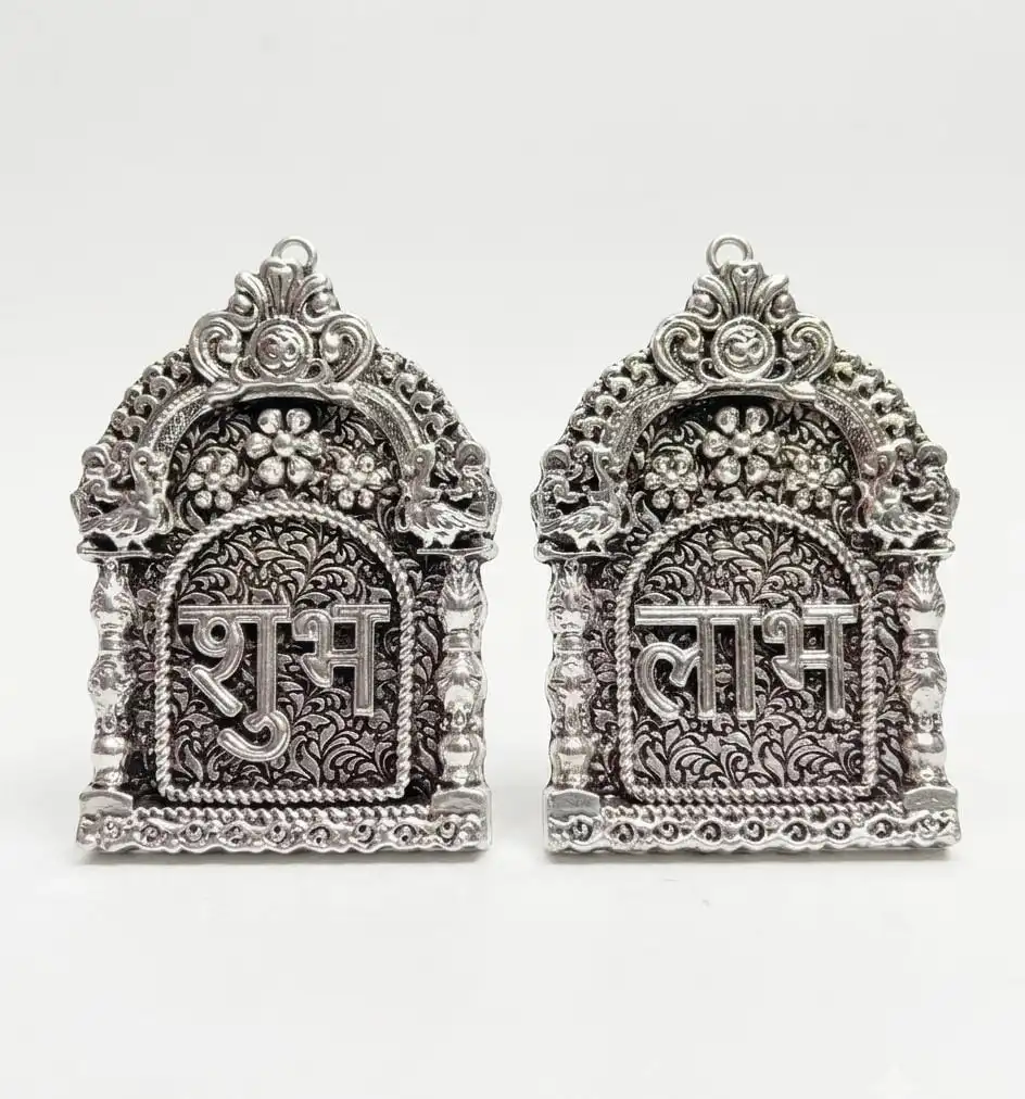 999 Pure Silver Shubh Labh Hanging Pair - Temple Arch Design Wall Hanging