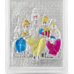 999 Pure Silver Shiv Parivar Frame in Acrylic Box - Colorful Shiv Family Photo Frame
