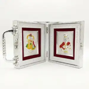 999 Pure Silver Radha Krishna and Laddu Gopal Attachi Box - Double Frame Silver Briefcase