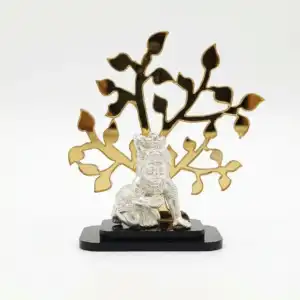 999 Pure Silver Laddu Gopal Idol with Golden Tree - Bal Krishna Crawling with Makhan on Acrylic Base