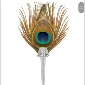 999 Pure Silver Mor Pankh with Peacock Feather - Krishna Morpankh Silver Holder for Pooja